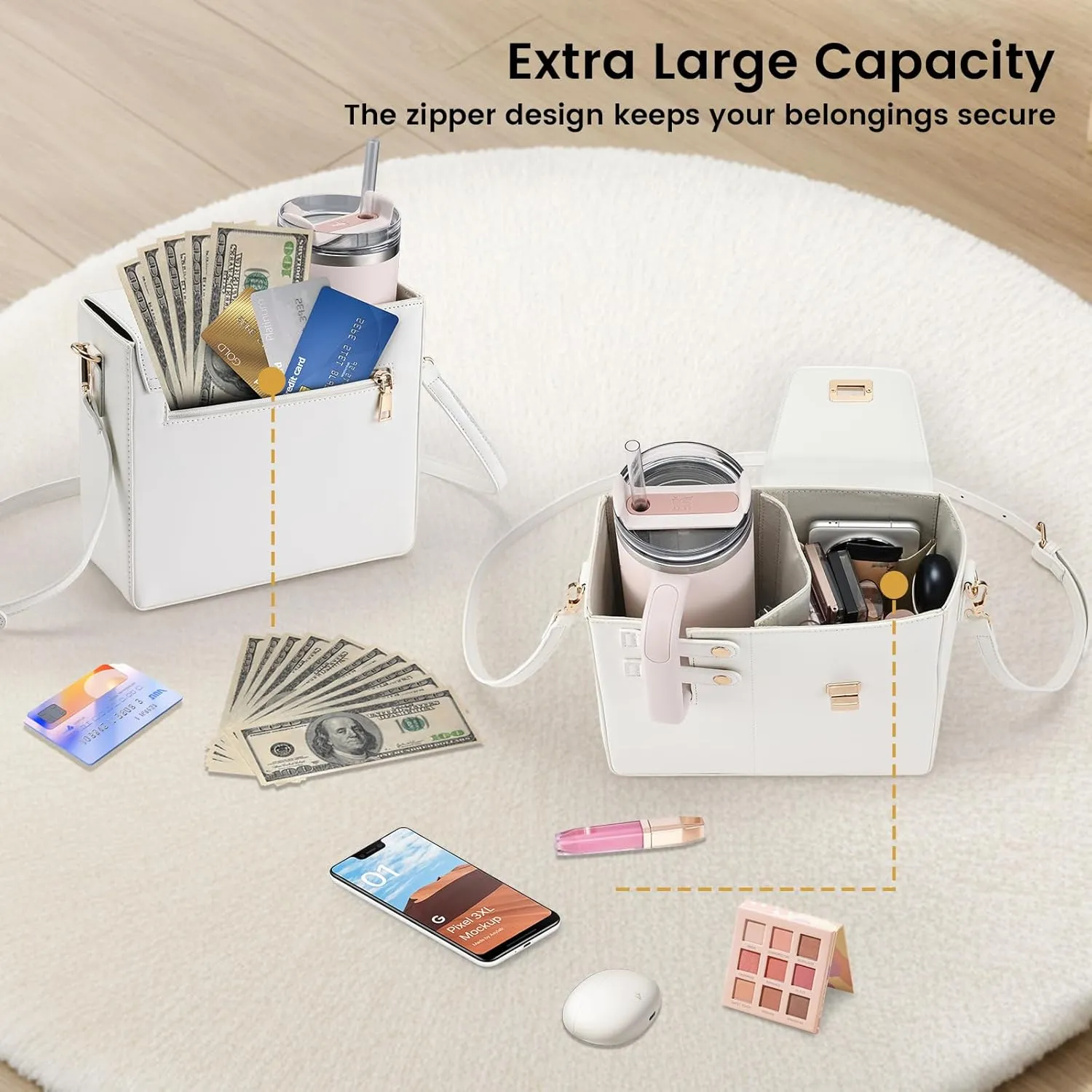 Costravio Outdoor Crossbody Bag Water Cup Storage Sports Bottle Holder Portable Crossbody PU Leather Case Tumbler Purse with Water Bottle Pocket Fits Most Bottles Cup Carrier Bag for Women