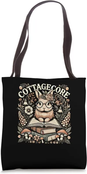 Cottagecore Rabbit Reading for Readers Book Nerds Tote Bag