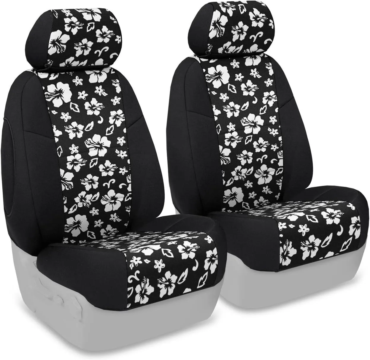 Coverking Custom Fit Front 50/50 Bucket Seat Cover for Select Ford Thunderbird Models - Neoprene (Hawaiian Black with Black Sides)
