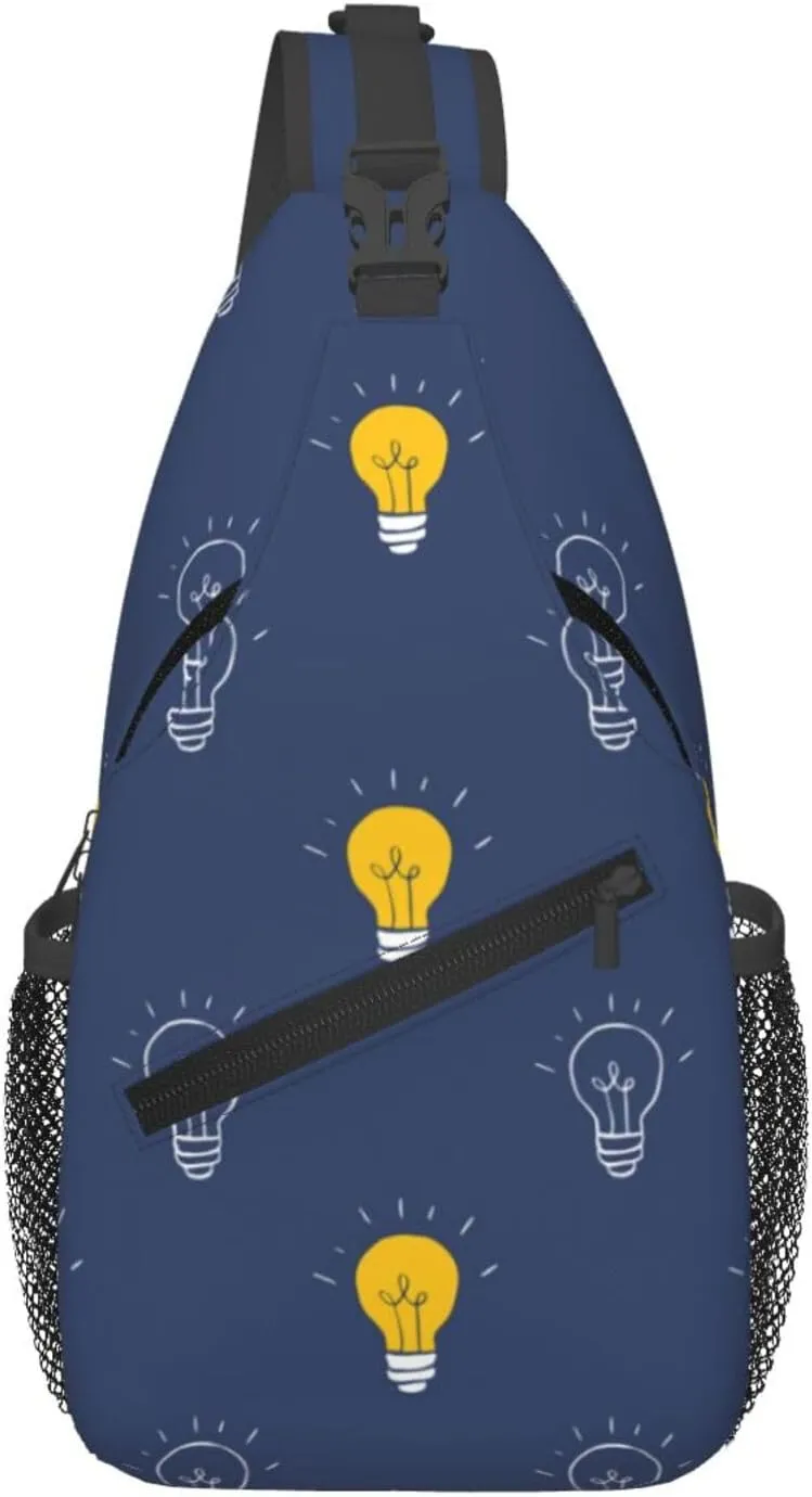 Cross Body Sling Bag For Women Men Blue Light Bulbs Pattern Crossbody Bag Anti Theft Chest Bag Shoulder Backpack Travel Hiking Daypack Large Sling Cross Body Bag