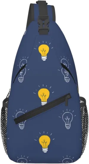 Cross Body Sling Bag For Women Men Blue Light Bulbs Pattern Crossbody Bag Anti Theft Chest Bag Shoulder Backpack Travel Hiking Daypack Large Sling Cross Body Bag
