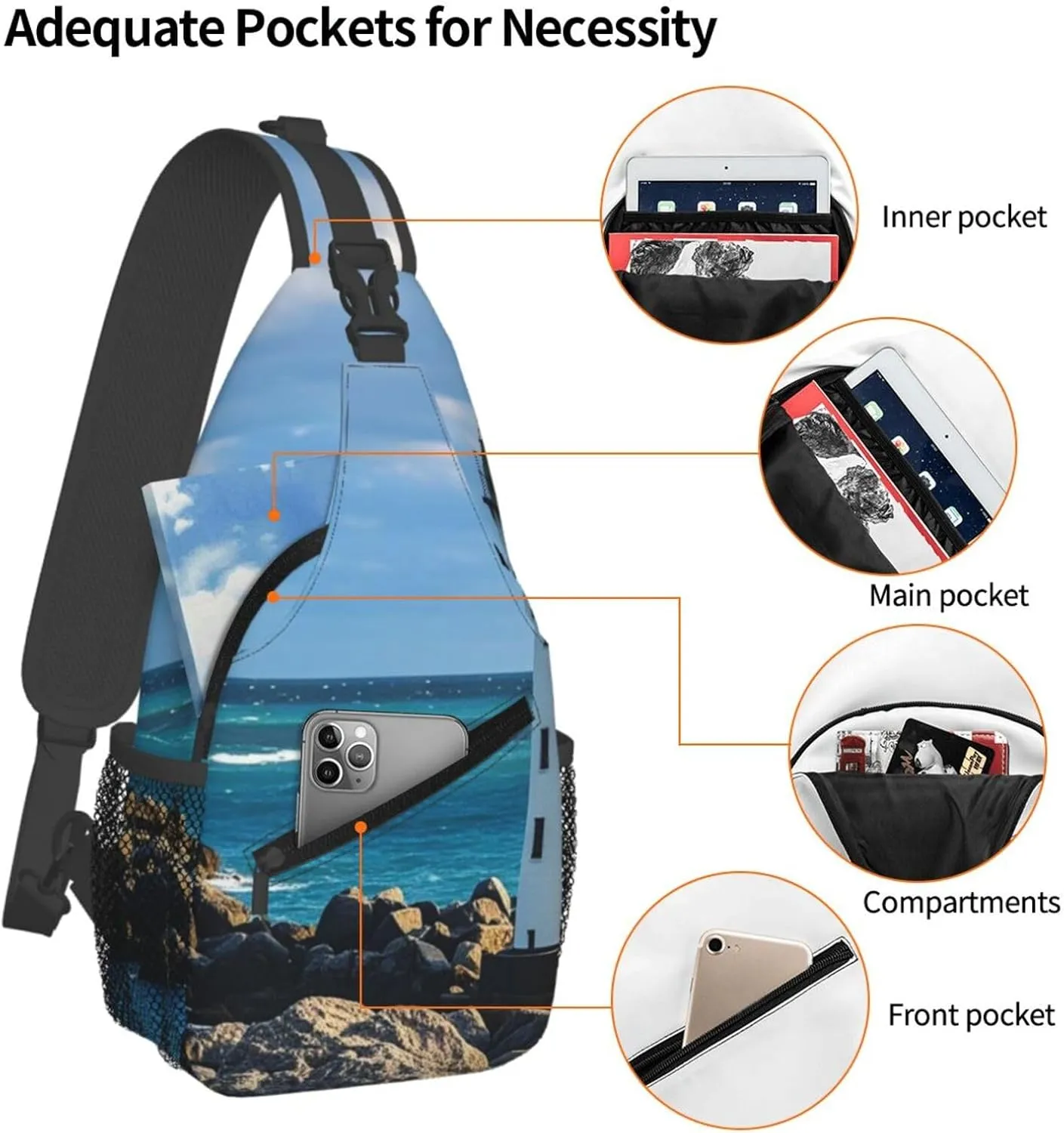 Cross Chest Bag Sling Backpack Rainbow Fish Scale Sling Bag Crossbody Shoulder Bag Travel Hiking Daypack