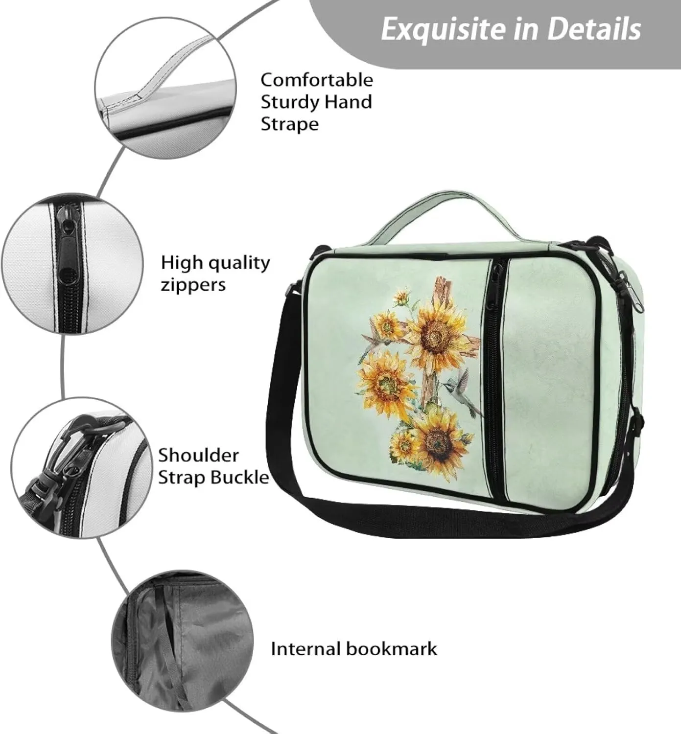 Cross Floral Print Bible Cover - Polyester Bible Case for Women - Bible Carrier Small Bible Cover with Shoulder Strap