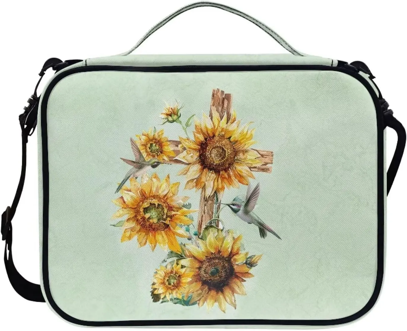Cross Floral Print Bible Cover - Polyester Bible Case for Women - Bible Carrier Small Bible Cover with Shoulder Strap
