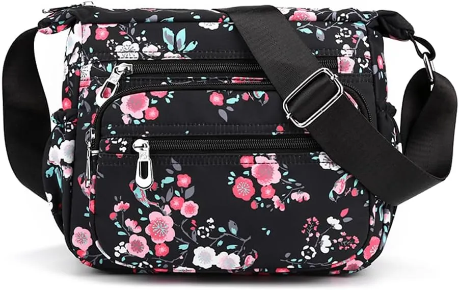 Crossbody Bag for Women Ladies Multi Pockets Shoulder Bag Handbag Lightweight Nylon Casual Messenger Bag Travel Purse