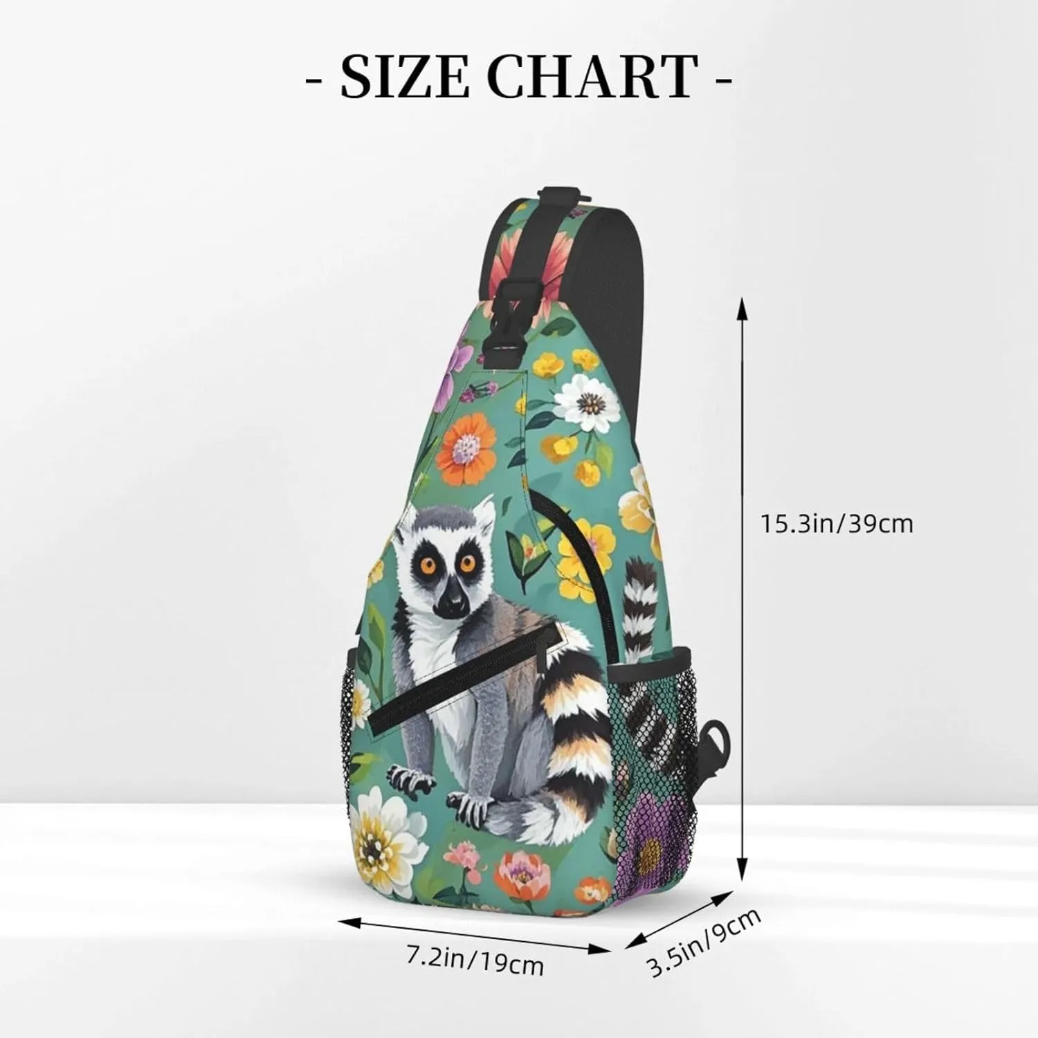 Crossbody Bag for Women Men Animals Lemur Flowers Pattern Chest Bag Crossbody Sling Bag Adjustable Shoulder Bag