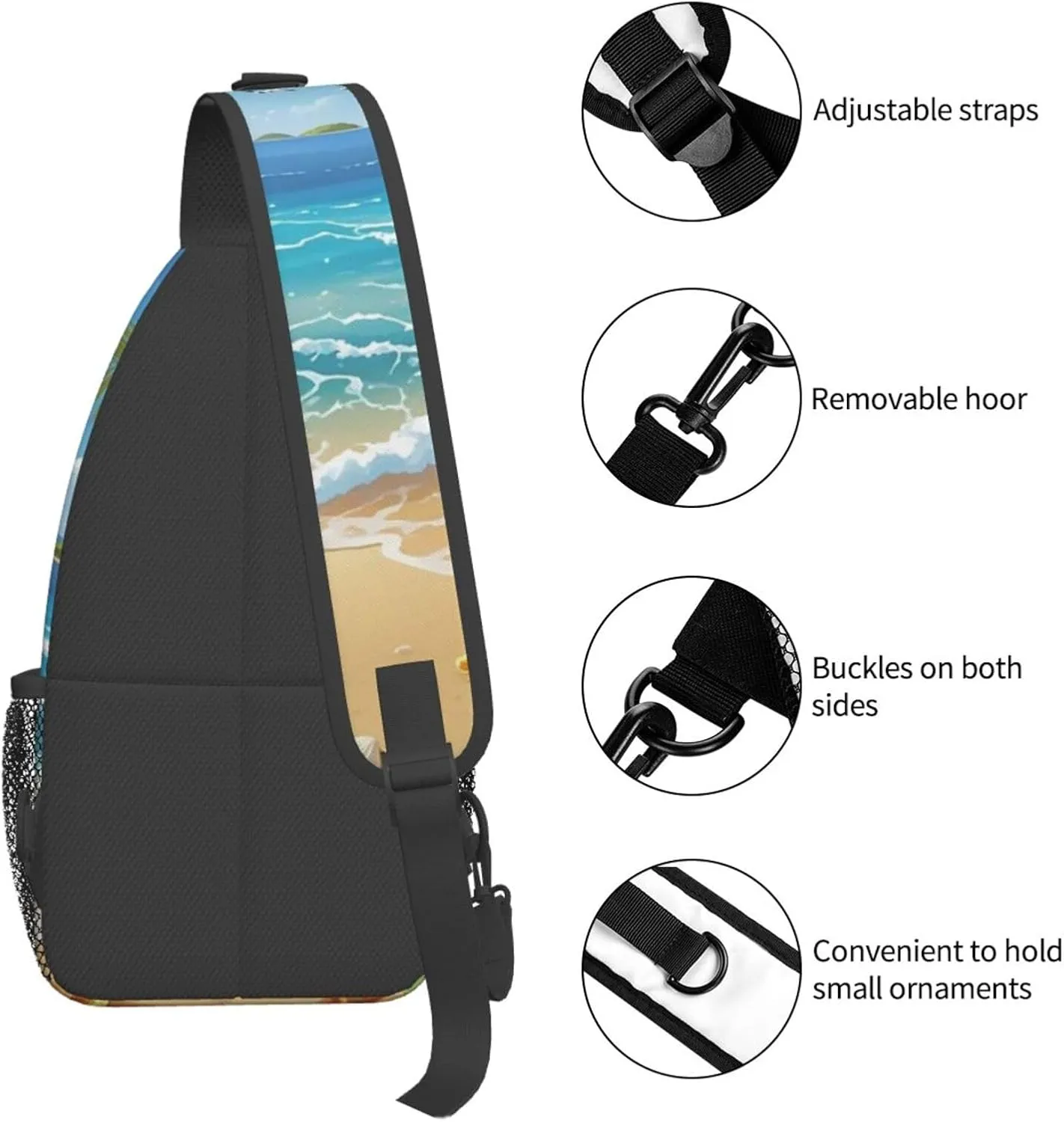 Crossbody Bag for Women Men Beach Picture Chest Bag Crossbody Sling Bag Adjustable Shoulder Bag