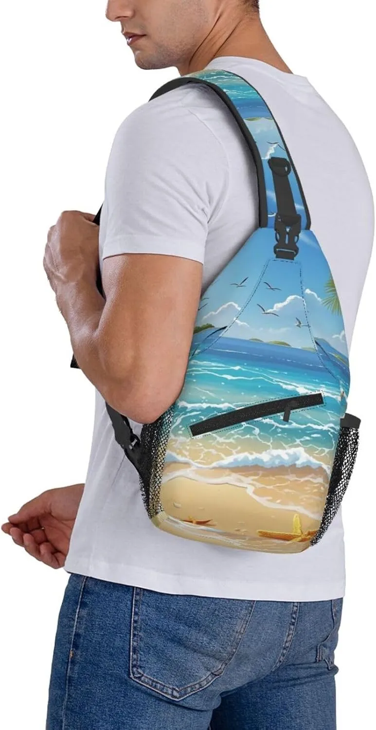Crossbody Bag for Women Men Beach Picture Chest Bag Crossbody Sling Bag Adjustable Shoulder Bag