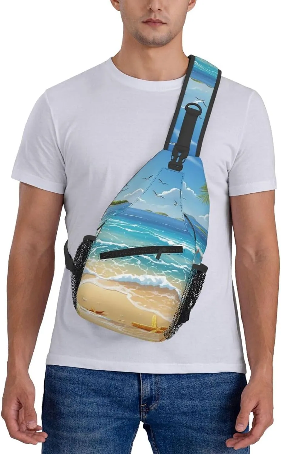 Crossbody Bag for Women Men Beach Picture Chest Bag Crossbody Sling Bag Adjustable Shoulder Bag