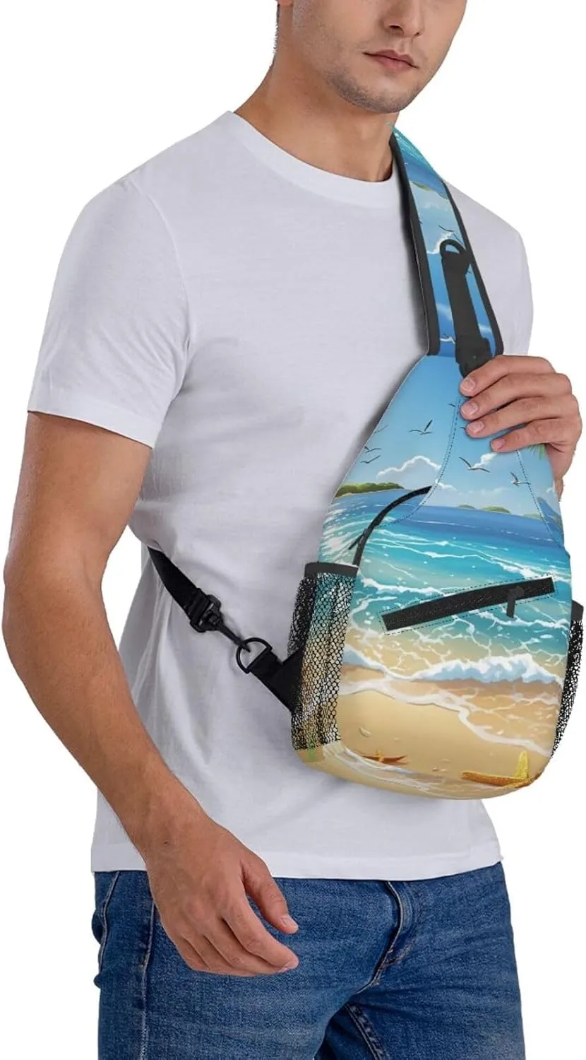 Crossbody Bag for Women Men Beach Picture Chest Bag Crossbody Sling Bag Adjustable Shoulder Bag