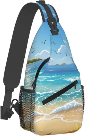 Crossbody Bag for Women Men Beach Picture Chest Bag Crossbody Sling Bag Adjustable Shoulder Bag