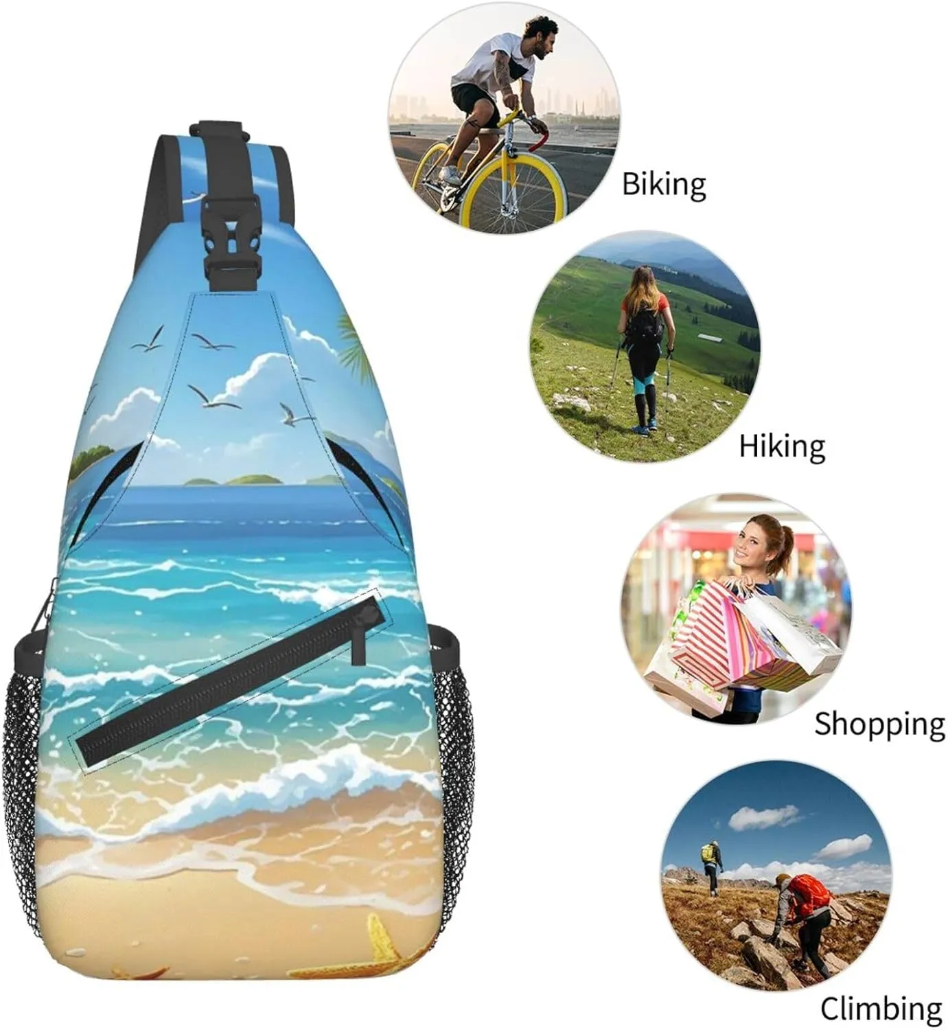 Crossbody Bag for Women Men Beach Picture Chest Bag Crossbody Sling Bag Adjustable Shoulder Bag