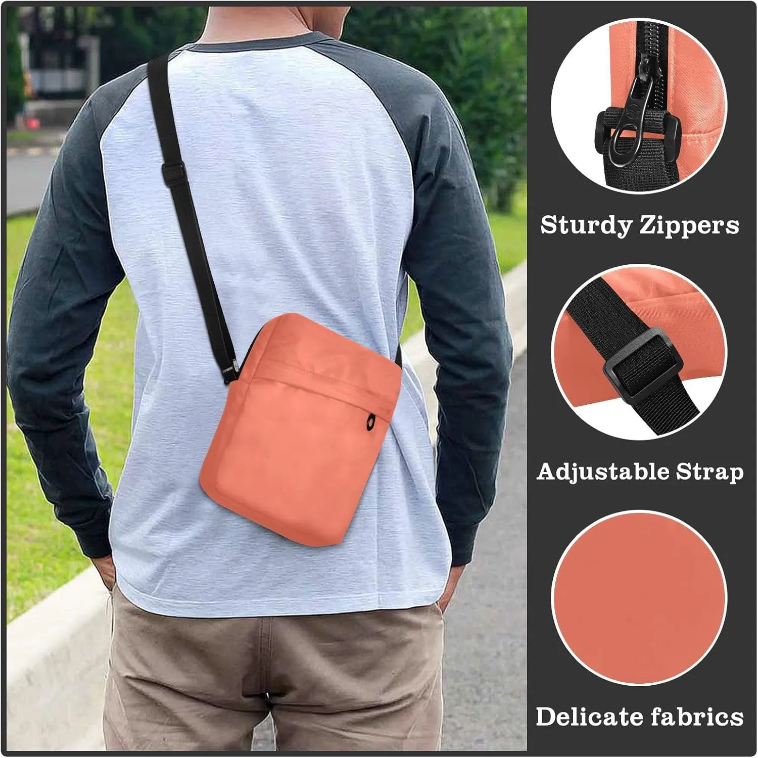 Crossbody Bag Light Pink Messenger Bag for Women Men Purse Shoulder Bag Satchel Bag with Adjustable Strap Light Pink