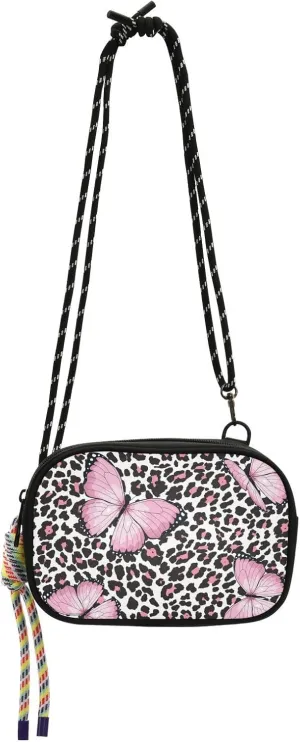 Crossbody Bag Pink Butterfly and Leopard Cell Phone Purse Wallet with Credit Card Slots Multicolor Handbag with Adjustable Strap Fits Phone Keys And More