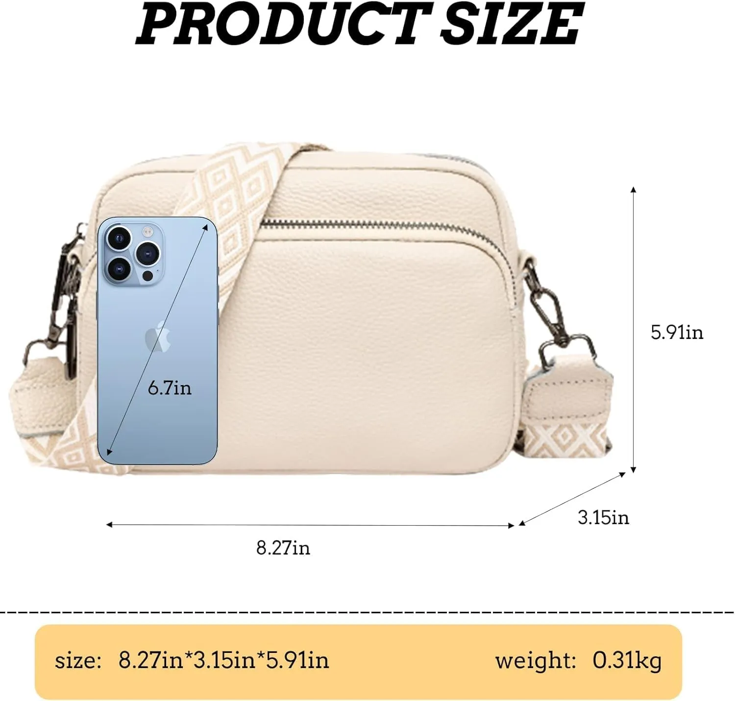 Crossbody Bags for Women, Trendy Leather Crossbody Camera Bag Purse with Guitar Strap Small Shoulder Handbag (Beige)