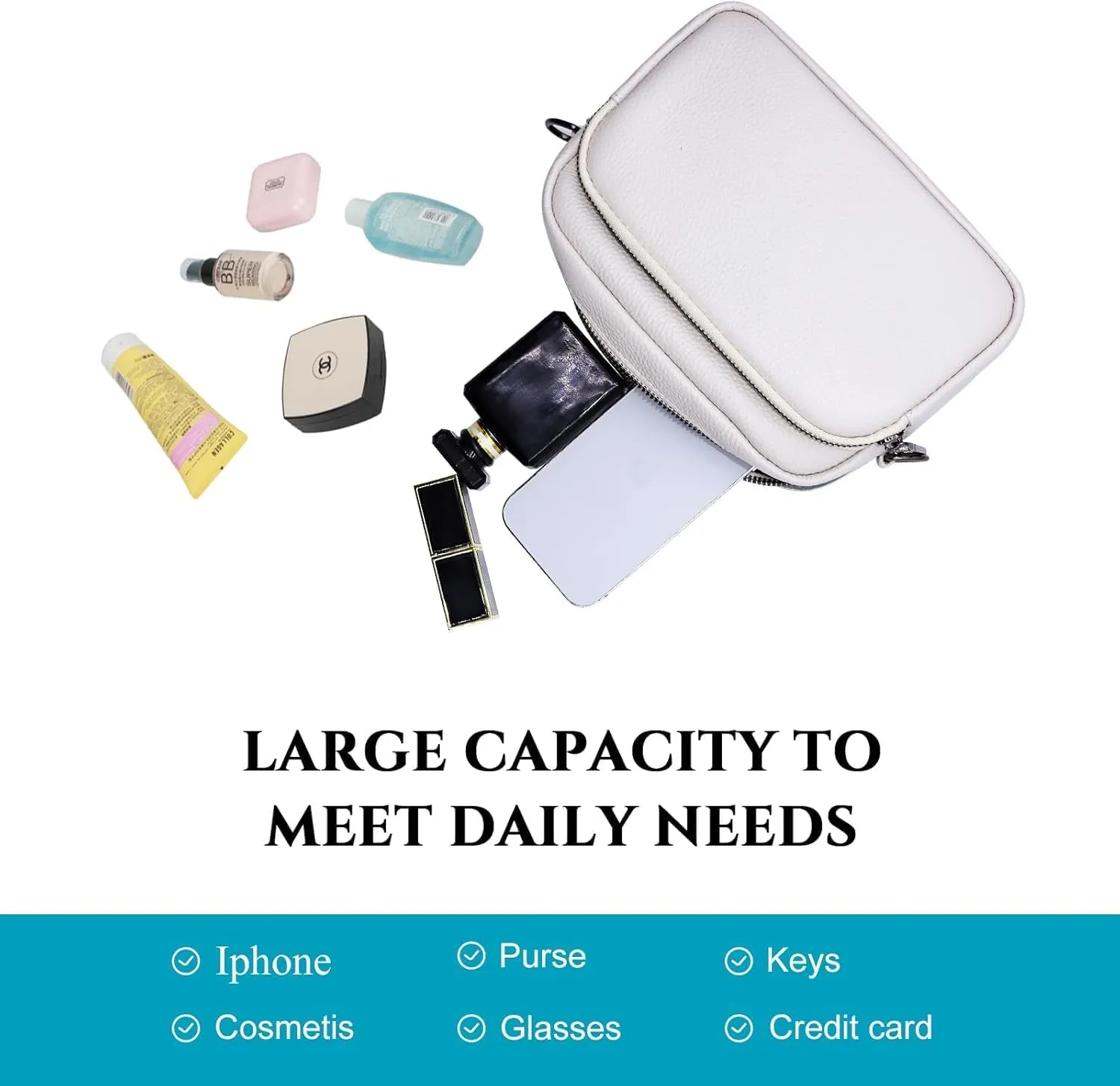 Crossbody Bags for Women, Trendy Leather Crossbody Camera Bag Purse with Guitar Strap Small Shoulder Handbag (Beige)