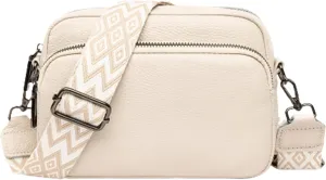 Crossbody Bags for Women, Trendy Leather Crossbody Camera Bag Purse with Guitar Strap Small Shoulder Handbag (Beige)