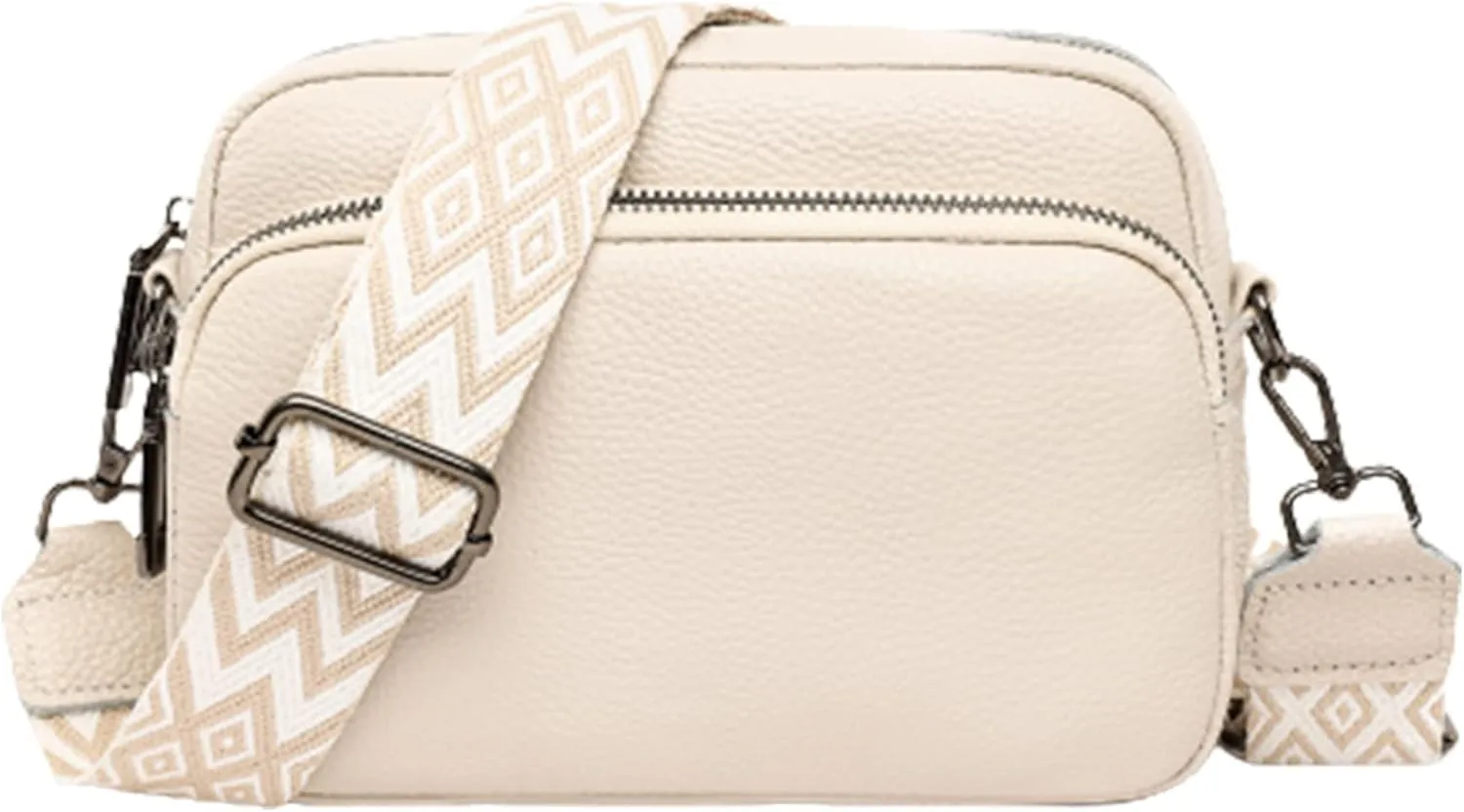 Crossbody Bags for Women, Trendy Leather Crossbody Camera Bag Purse with Guitar Strap Small Shoulder Handbag (Beige)