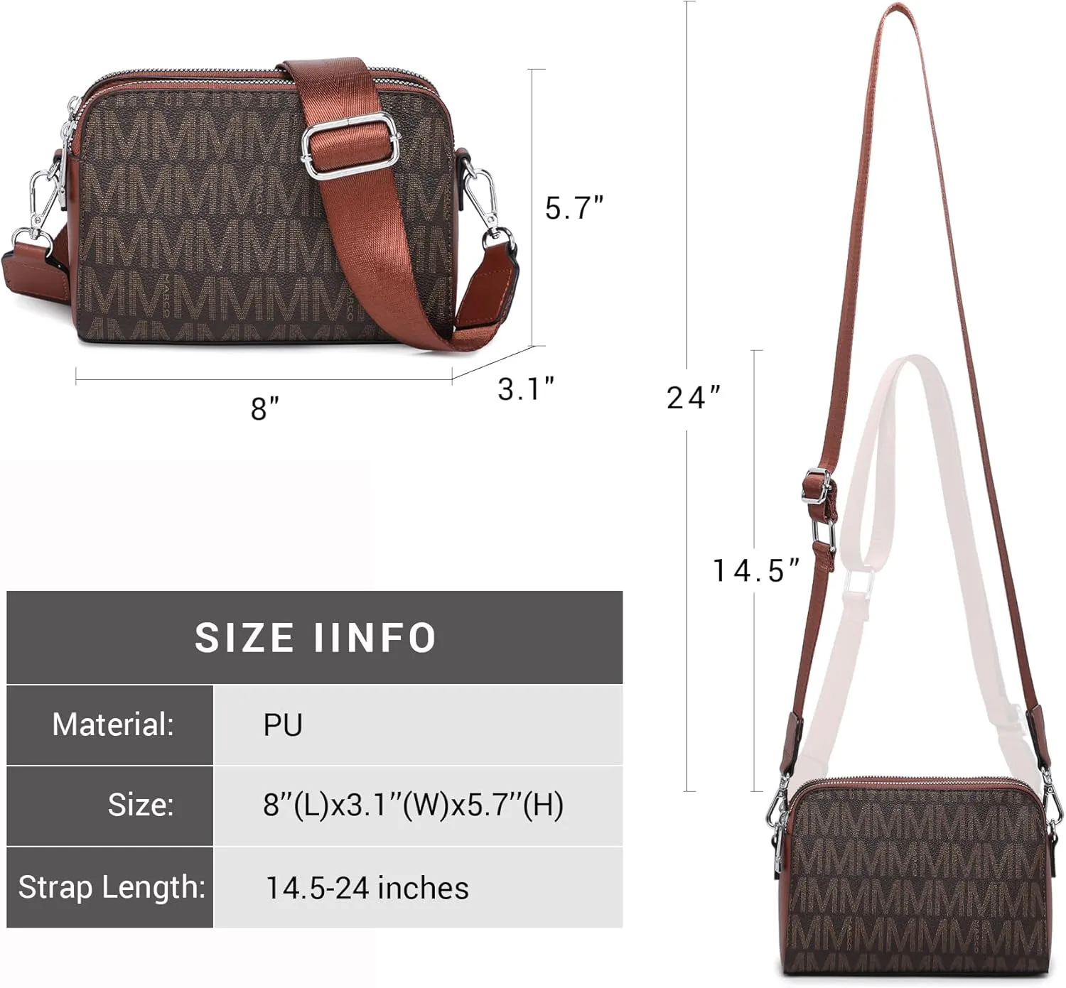 Crossbody Bags for Women Triple Zip Vegan Leather Camera Purses Small Shoulder Handbags with Wide Strap