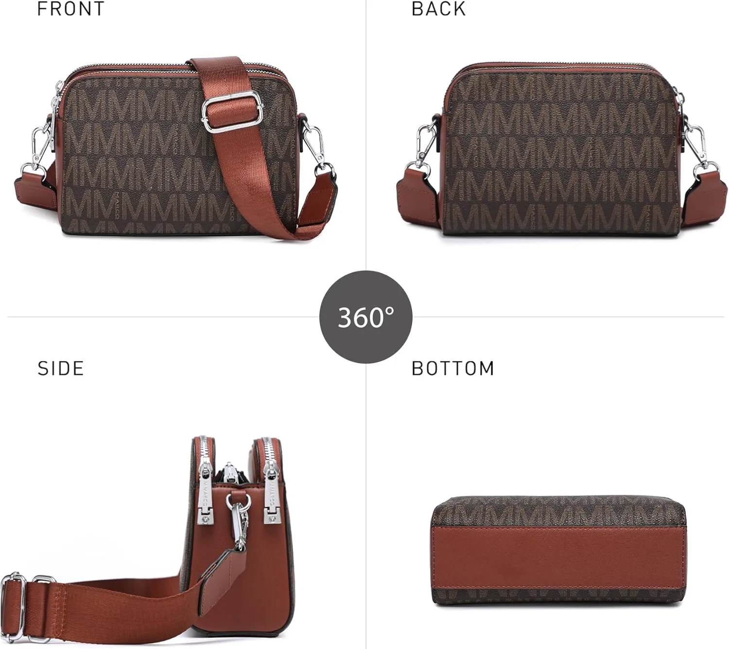 Crossbody Bags for Women Triple Zip Vegan Leather Camera Purses Small Shoulder Handbags with Wide Strap