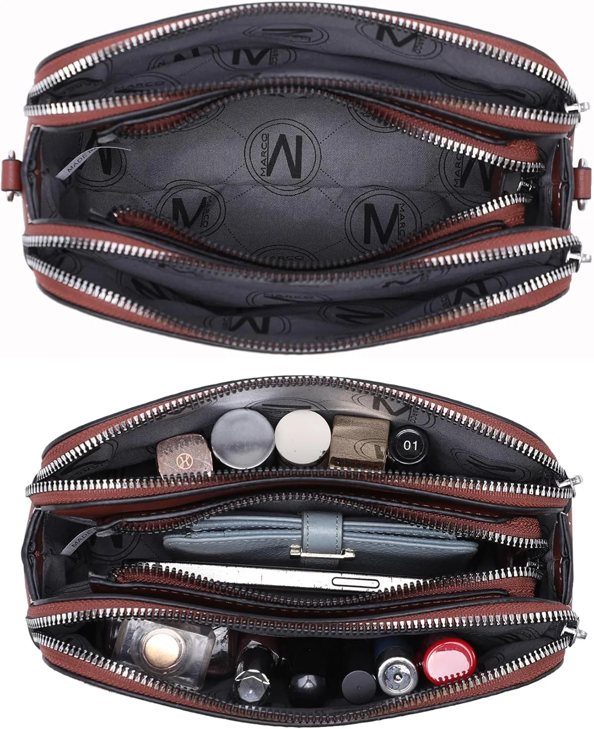 Crossbody Bags for Women Triple Zip Vegan Leather Camera Purses Small Shoulder Handbags with Wide Strap