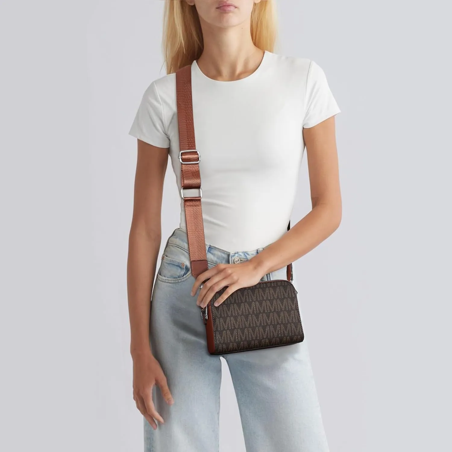 Crossbody Bags for Women Triple Zip Vegan Leather Camera Purses Small Shoulder Handbags with Wide Strap