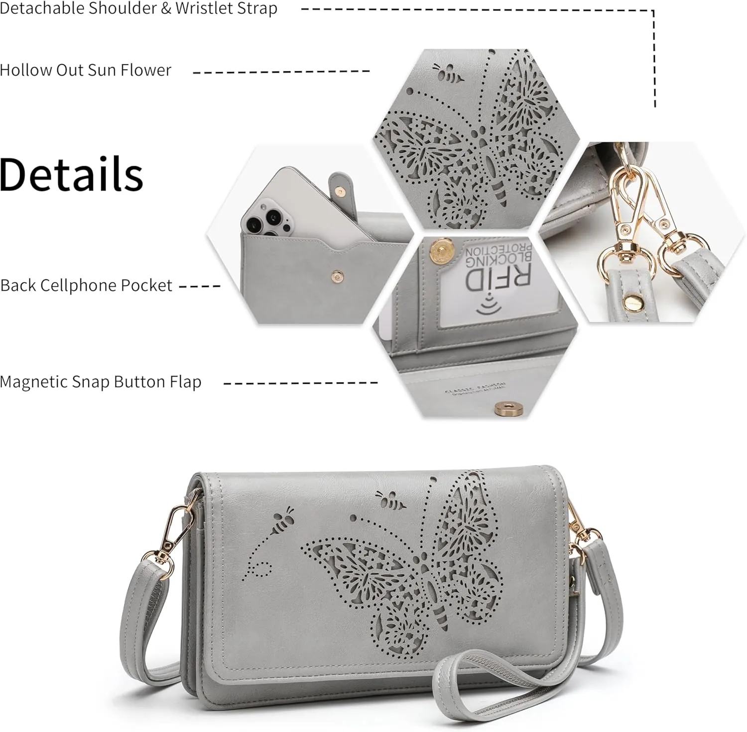 Crossbody Bags For Women Wristlet Wallet Phone Purse Shoulder handbags Multi-Function Small RFID Clutch Card Holder