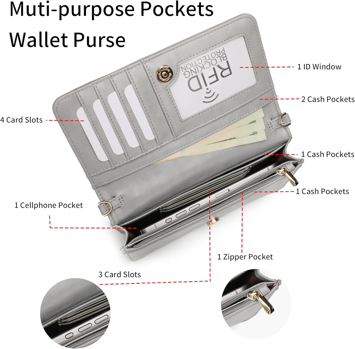 Crossbody Bags For Women Wristlet Wallet Phone Purse Shoulder handbags Multi-Function Small RFID Clutch Card Holder