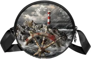Crossbody Bags for Women,Crossbody Bag Men,Small Sling Bag,Rudder and Lighthouse,Crossbody Purse