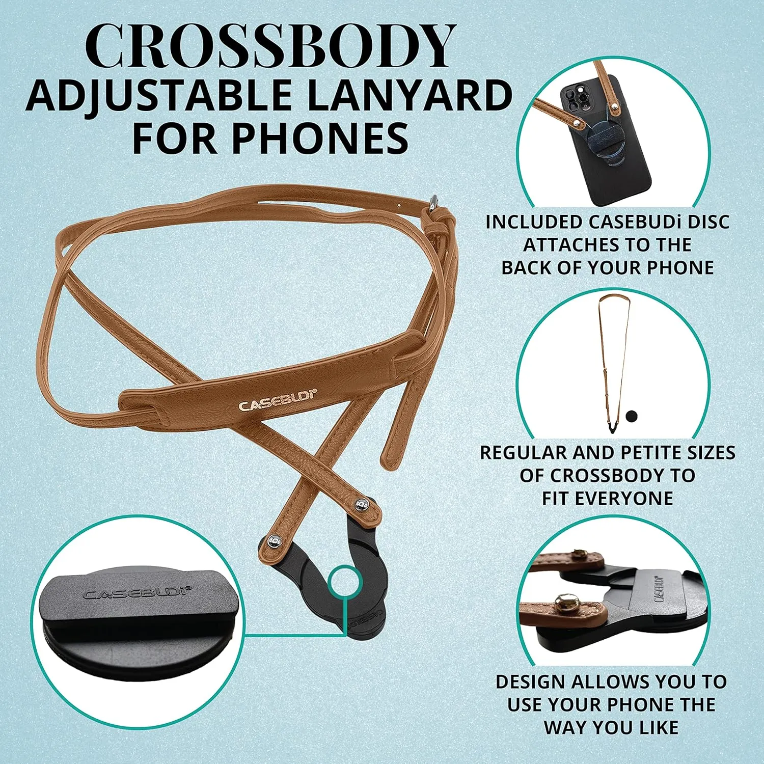 Crossbody Phone Lanyard Compatible with included Disc- Regular Size | (Camel)