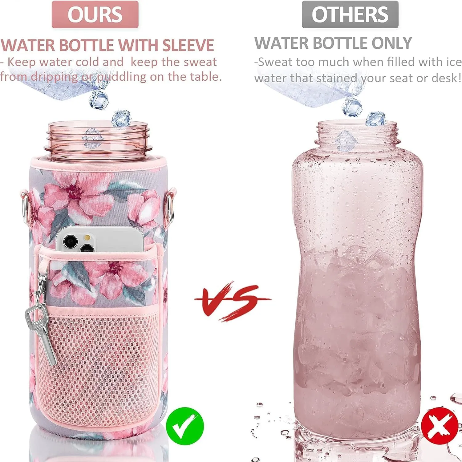Crownnie Queen 64oz/Half Gallon Water Bottle Carrier Bag Holder with Adjustable Shoulder Strap 2 Pocket Sling Neoprene Sleeve, Crossbody Sports Accessories for Gym, Sports, Outdoor