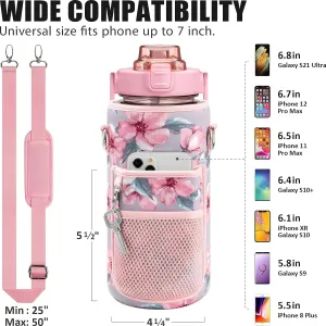 Crownnie Queen 64oz/Half Gallon Water Bottle Carrier Bag Holder with Adjustable Shoulder Strap 2 Pocket Sling Neoprene Sleeve, Crossbody Sports Accessories for Gym, Sports, Outdoor