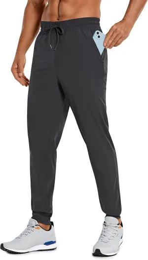 CRZ YOGA Athletic Joggers for Men 29"/31" Lightweight Water Resistant Outdoor Workout Pants with Zip Pockets