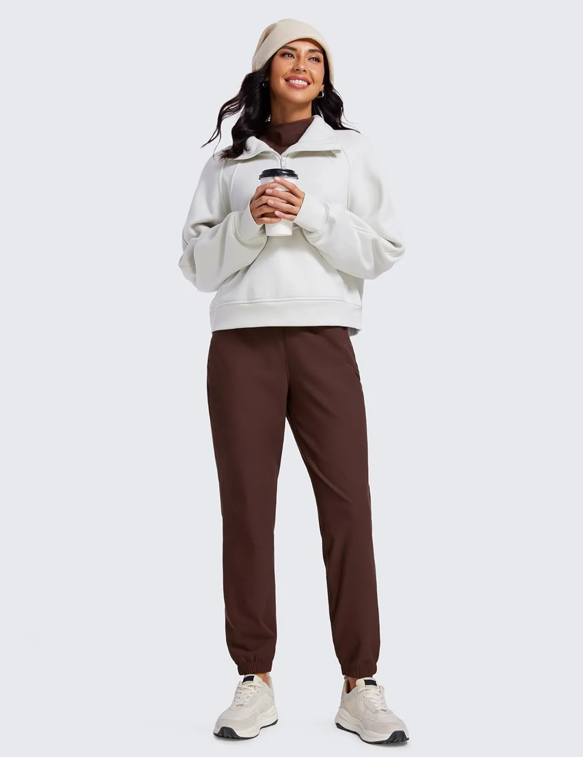 CRZ YOGA Fleece Lined Joggers for Women Thermal Water Resistant Ski Hiking Workout Travel Casual Pants Sweatpants Warm Pocket