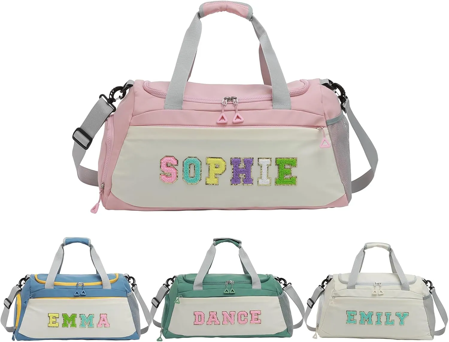 Custom Name Travel Weeknder Bag with Chenille Letters with Wet Dry Pockets&Shoes Compartment - Large Capacity Gym Duffel for Yoga, Dance & Fitness,Personalized Birthday Gift for Women Girls