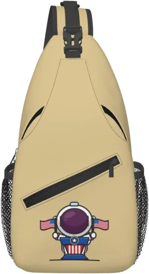 Cute Astronauts Celebrate American Independence Day Crossbody Bags For Women Men Chest Backpack Gym Shoulder Bag Travel Outdoor Sports Casual Crossbody Bags