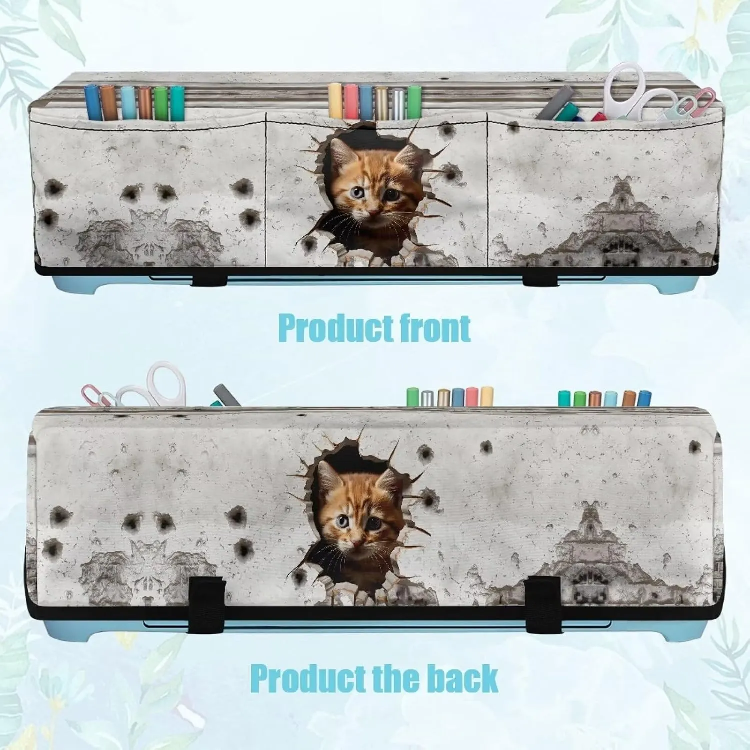 Cute Cat Carrying Case Cover with Pockets Waterproof Organization and Storage Bags Elastic Scrapbooking Die-cut Machine Covers Dust Cover
