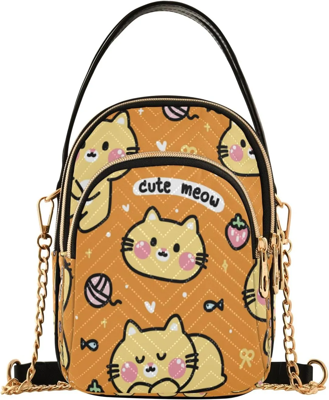 Cute Cat in Various Poses Crossbody Handbags for Women Casual Leather Shoulder Phone Purse