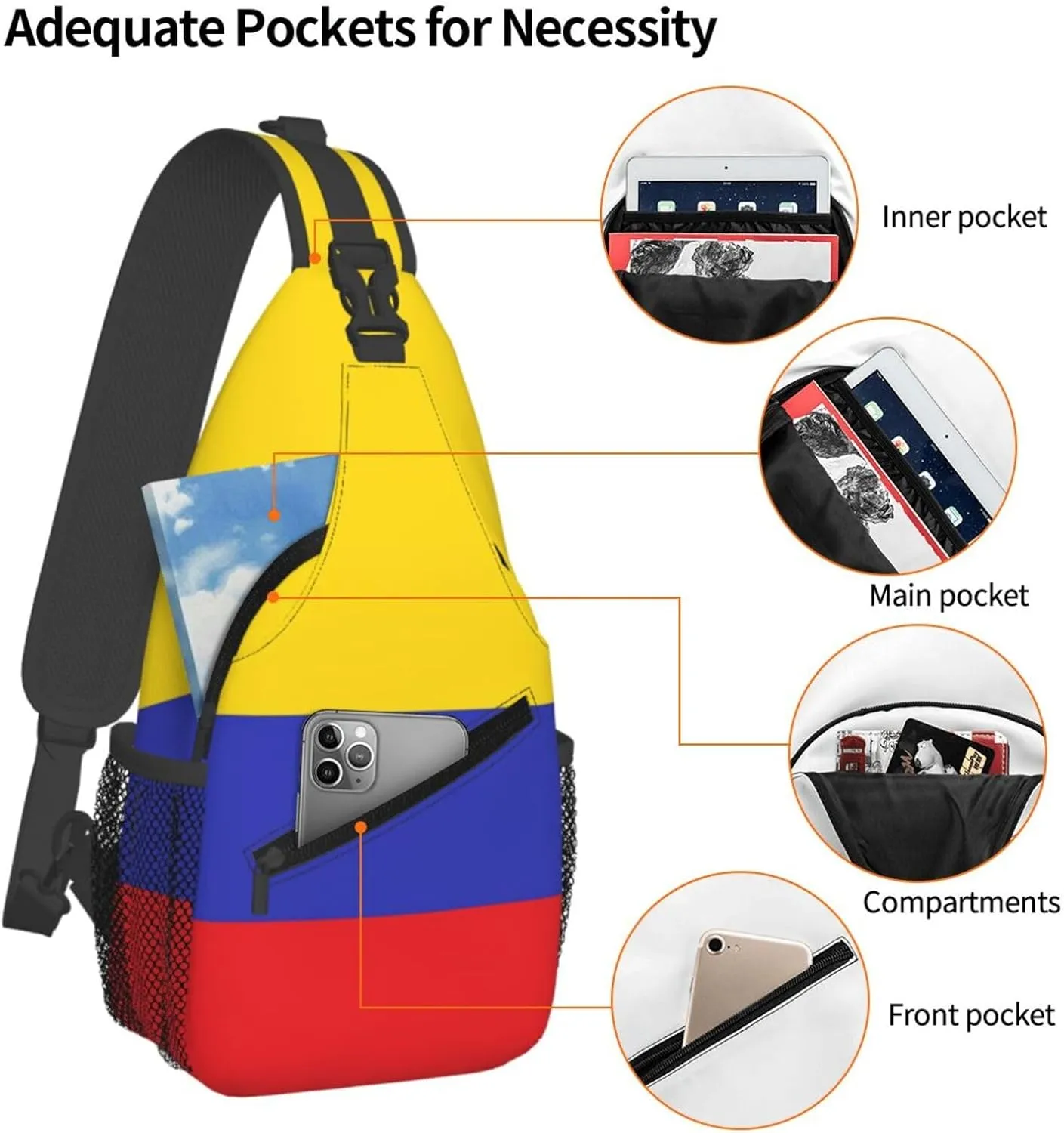 Cute Colombia Flag Sling Backpack Multipurpose Crossbody Sling Bag Travel Hiking Crossbody Shoulder Bag Backpack