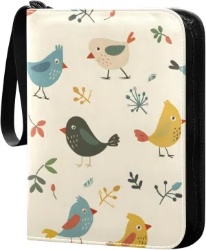Cute Colorful Little Birds Card Binder 4 Pocket Trading Card Binder Portable Cards Collection Book with Zipper