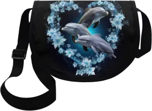 Cute Crossbody Purse Kids Dolphin Messenger Pouch Small Wallet for Kids Birthday Gift Hippie Floral Trendy Phone Credit Purses for Teens Roomy Pocket Storage Bag