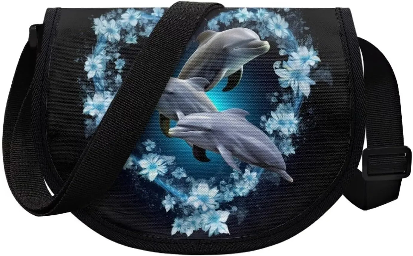 Cute Crossbody Purse Kids Dolphin Messenger Pouch Small Wallet for Kids Birthday Gift Hippie Floral Trendy Phone Credit Purses for Teens Roomy Pocket Storage Bag