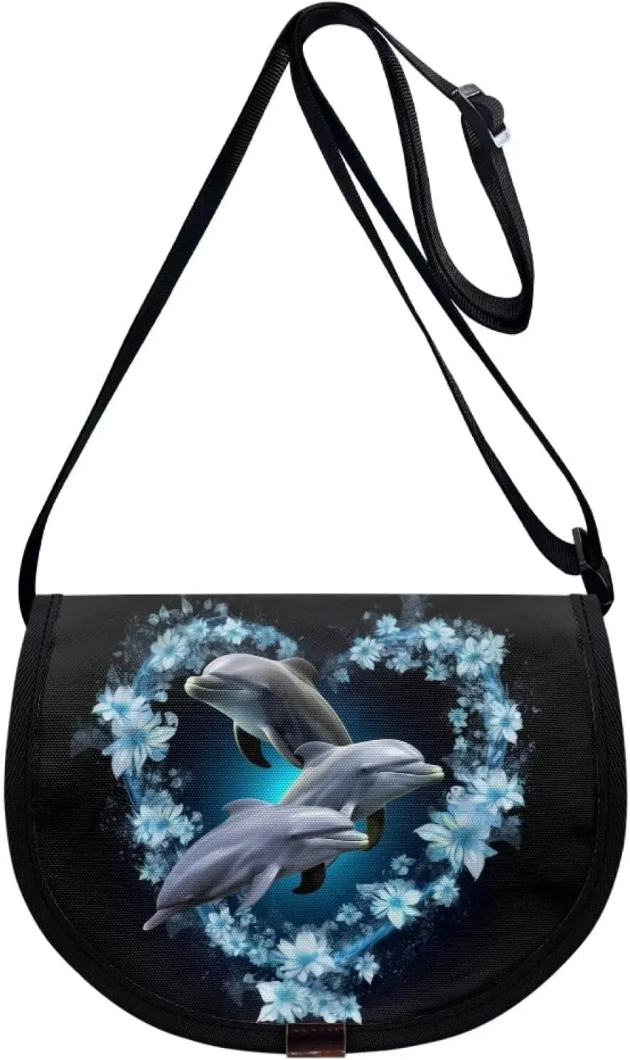 Cute Crossbody Purse Kids Dolphin Messenger Pouch Small Wallet for Kids Birthday Gift Hippie Floral Trendy Phone Credit Purses for Teens Roomy Pocket Storage Bag
