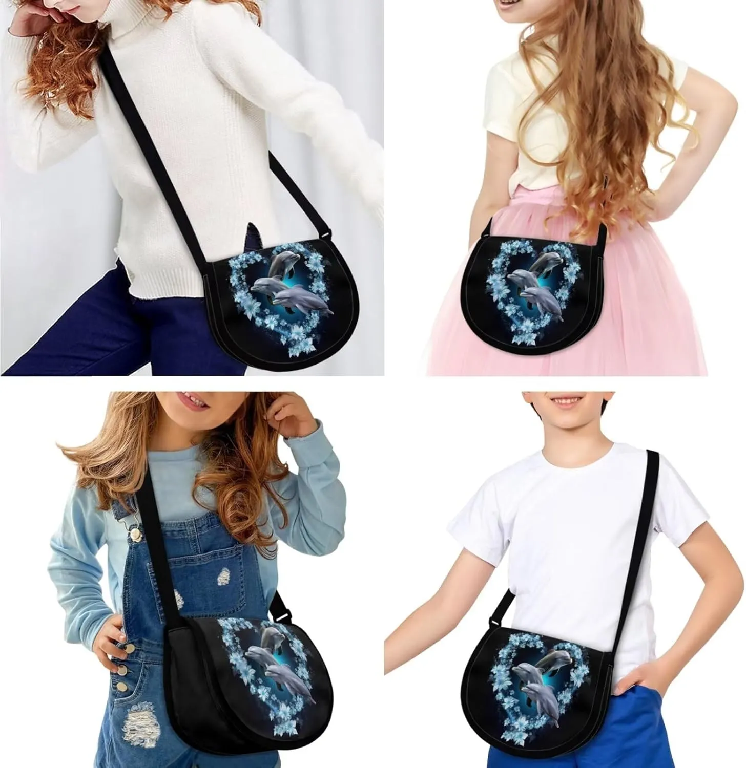 Cute Crossbody Purse Kids Dolphin Messenger Pouch Small Wallet for Kids Birthday Gift Hippie Floral Trendy Phone Credit Purses for Teens Roomy Pocket Storage Bag