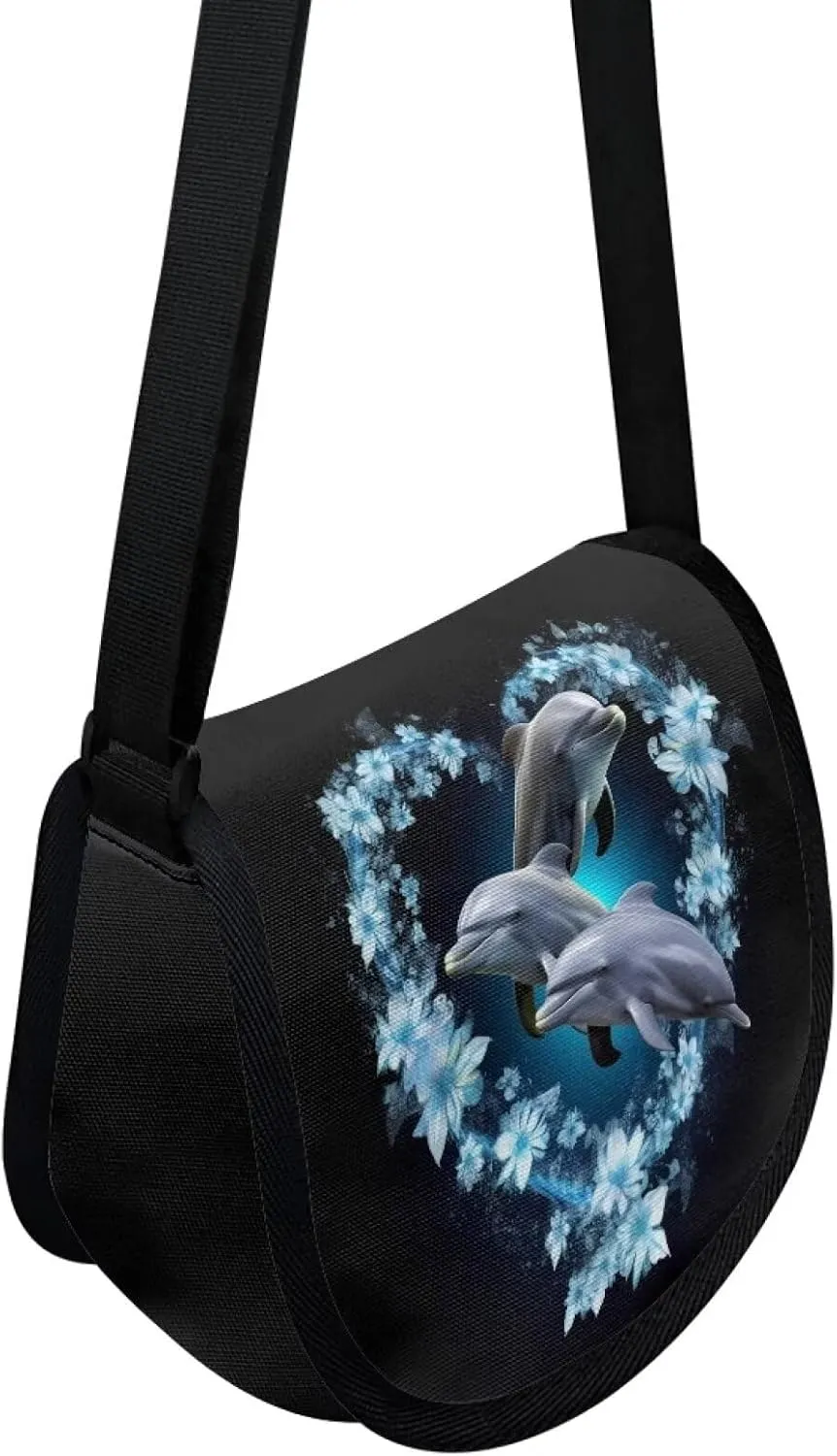 Cute Crossbody Purse Kids Dolphin Messenger Pouch Small Wallet for Kids Birthday Gift Hippie Floral Trendy Phone Credit Purses for Teens Roomy Pocket Storage Bag