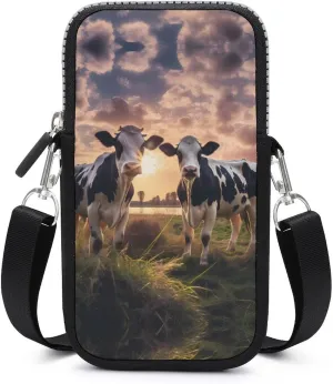 Cute Dairy Cows Cell Phone Purse Small Cross-Body Bags Wallet Case with Removable Shoulder Strap