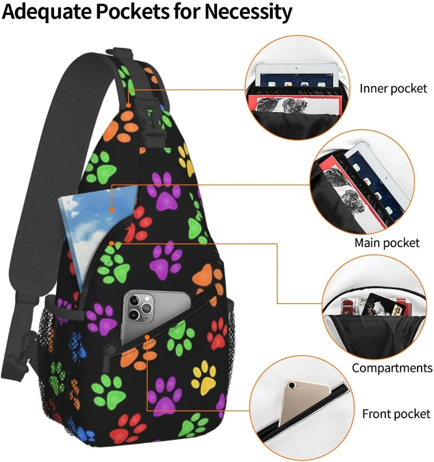 Cute Dog Paw Print Sling Bag Crossbody Bags Backpacks Dog Paw Chest Bag for Women Men Working, Shopping