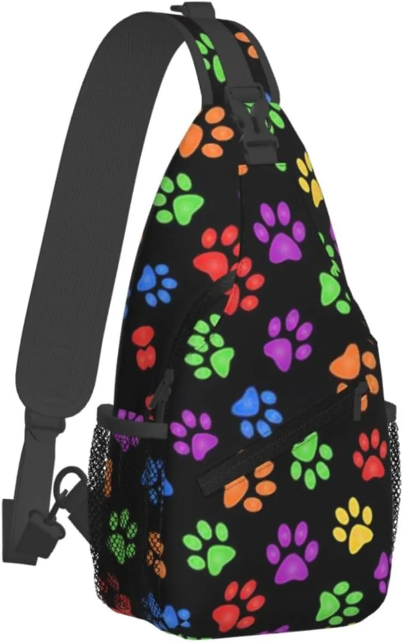 Cute Dog Paw Print Sling Bag Crossbody Bags Backpacks Dog Paw Chest Bag for Women Men Working, Shopping