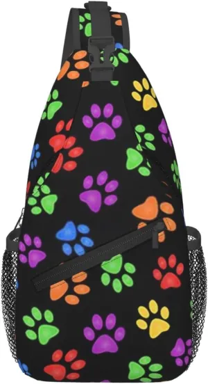 Cute Dog Paw Print Sling Bag Crossbody Bags Backpacks Dog Paw Chest Bag for Women Men Working, Shopping