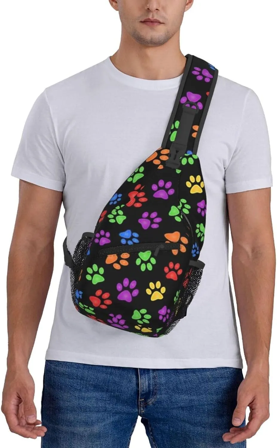 Cute Dog Paw Print Sling Bag Crossbody Bags Backpacks Dog Paw Chest Bag for Women Men Working, Shopping